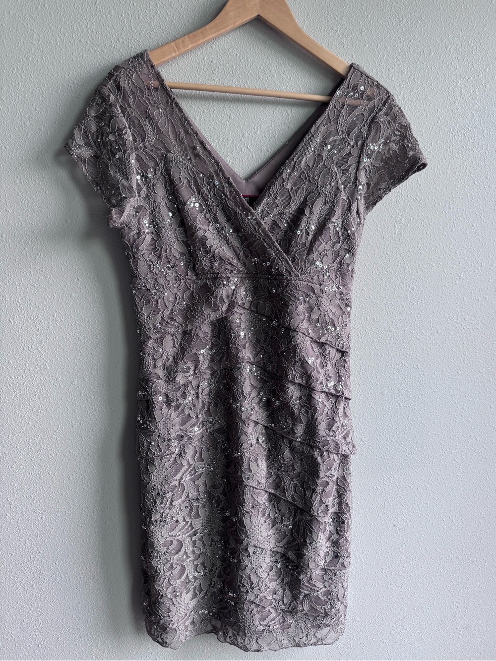 Bridal Lace Sequin V-Neck Sheath Dress in size 14 Taupe